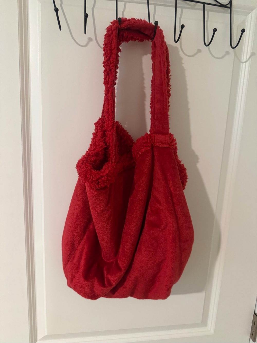 Reversible Red Plush Shoulder Tote Bag - Picture 1 of 4